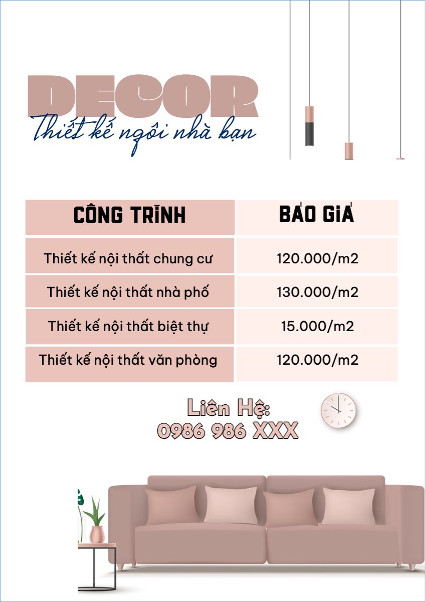 Mẫu Menu tờ rời (dọc) Nội thất, nhà, house,interior, decor, trang trí, vệ sinh, văn phòng — LayerPic