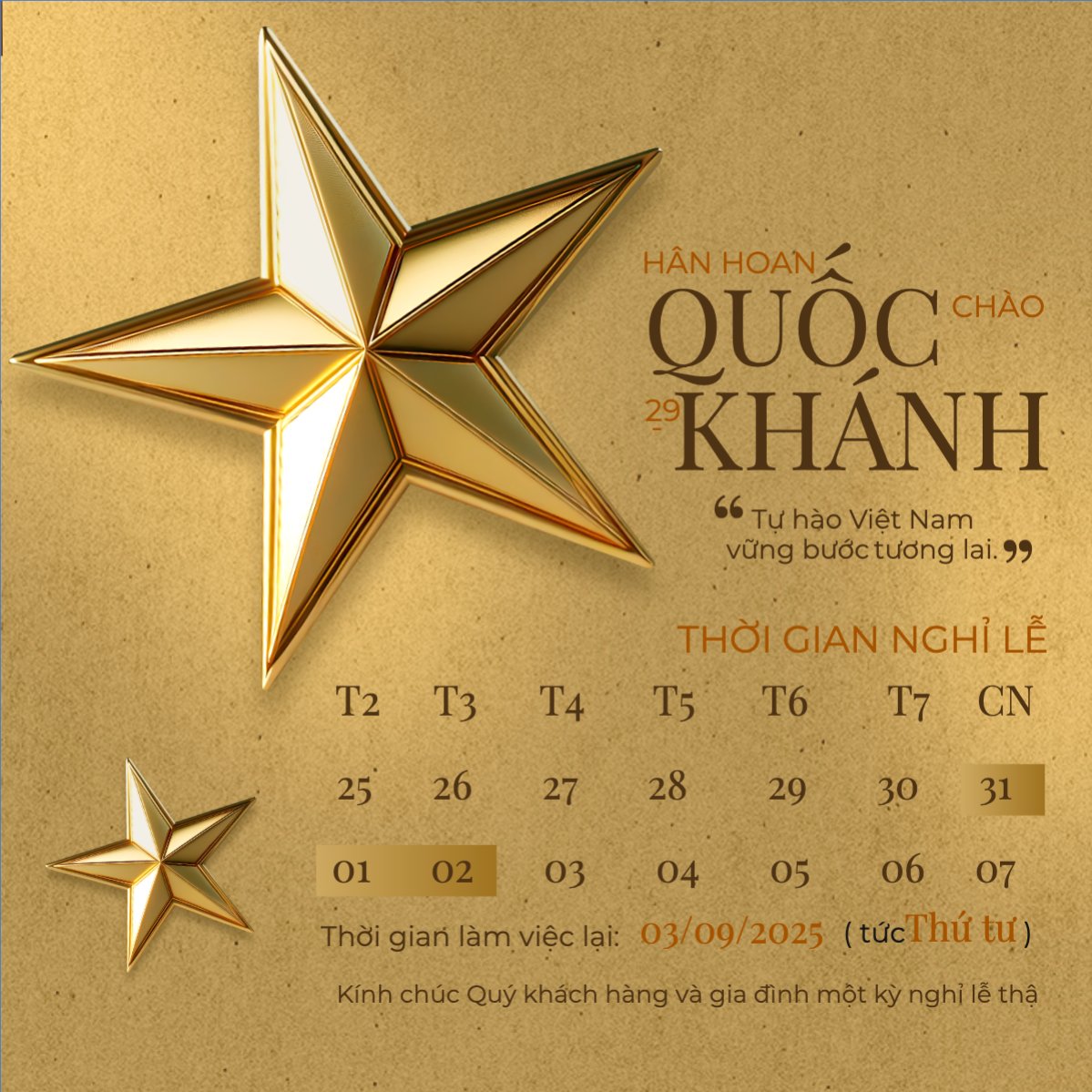 Mẫu Bài post MXH vuông 2/9, Quốc Khánh, lễ hội, thông báo, lịch nghỉ, Việt Nam, sự kiện, event, hiện đại, modern — LayerPic