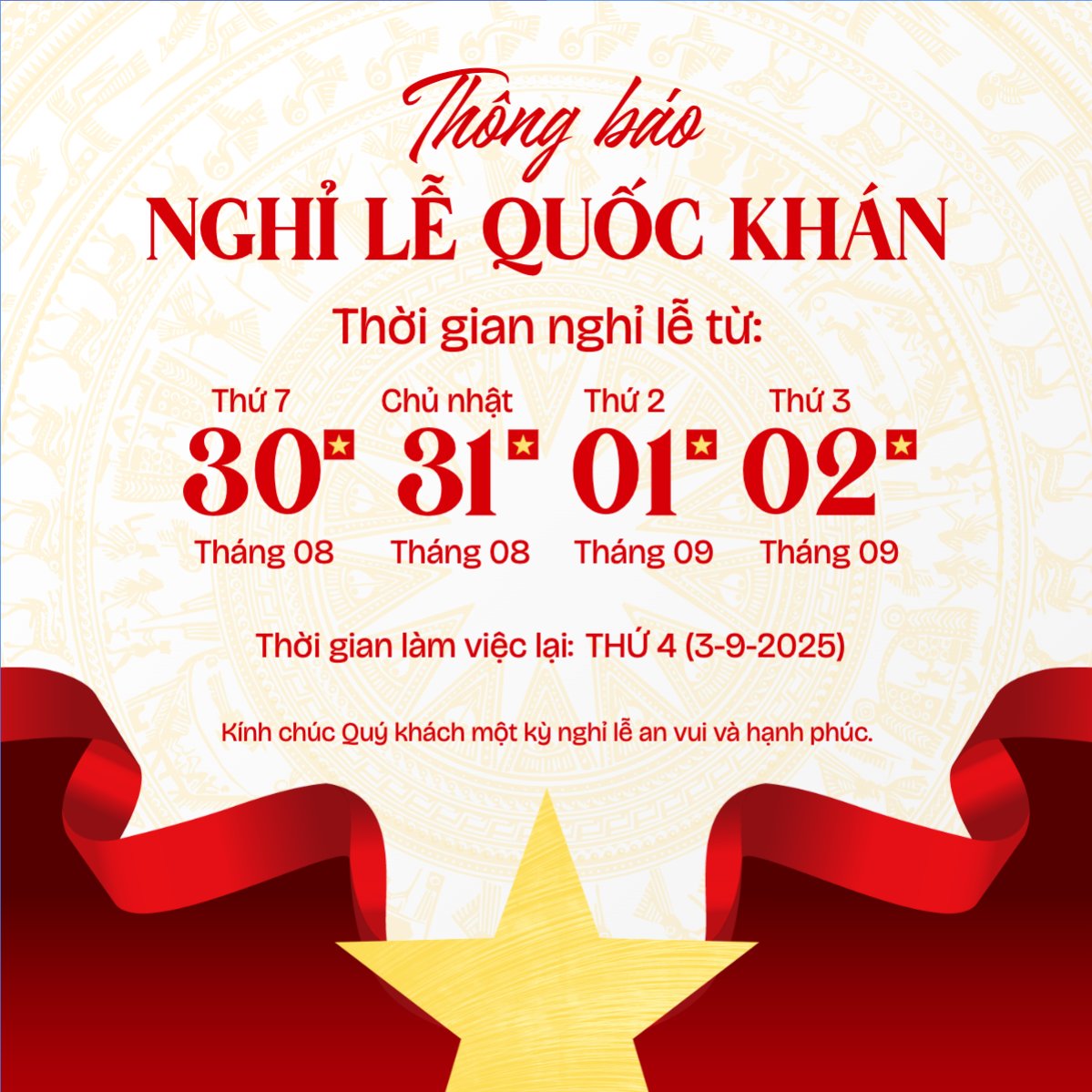 Mẫu Bài post MXH vuông 2/9, Quốc Khánh, lễ hội, thông báo, lịch nghỉ, Việt Nam, sự kiện, event, hiện đại, modern — LayerPic
