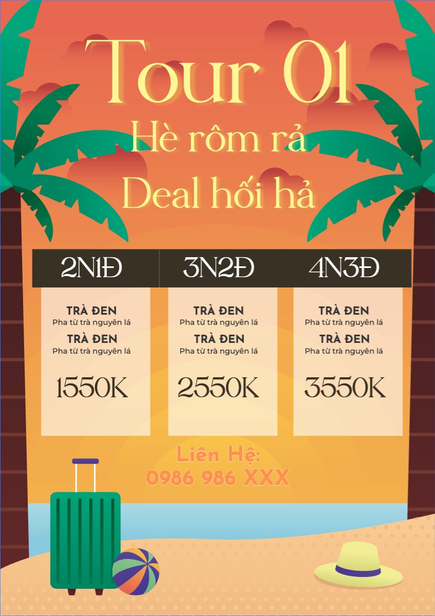 Mẫu Menu tờ rời (dọc) Du lịch, travel, tourism, trải nghiệm, khám phá — LayerPic