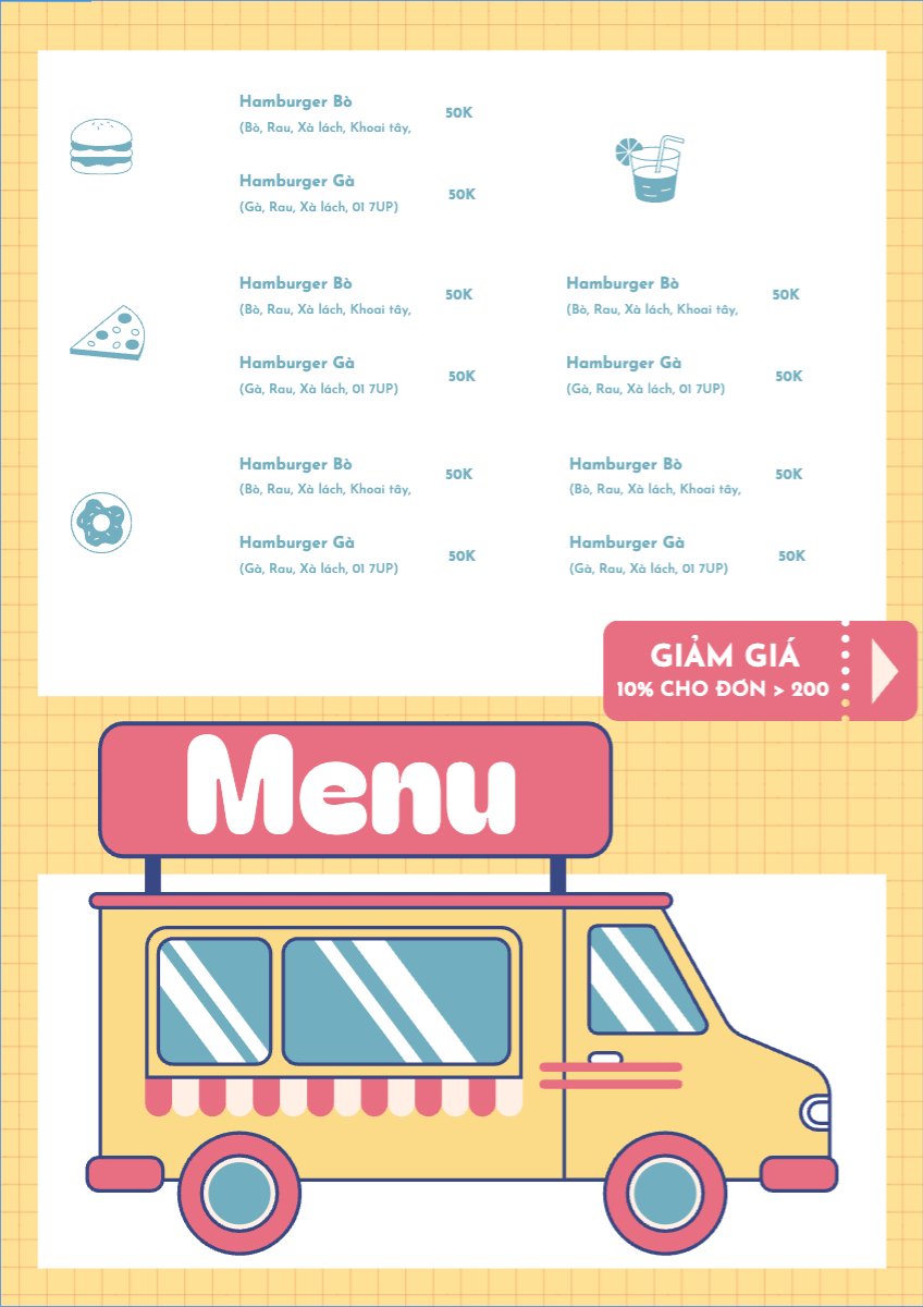 Mẫu Menu tờ rời (dọc) Đồ ăn, food, thực phẩm, ẩm thực, món ăn, F&B, nhà hàng, thức ăn, food truck — LayerPic