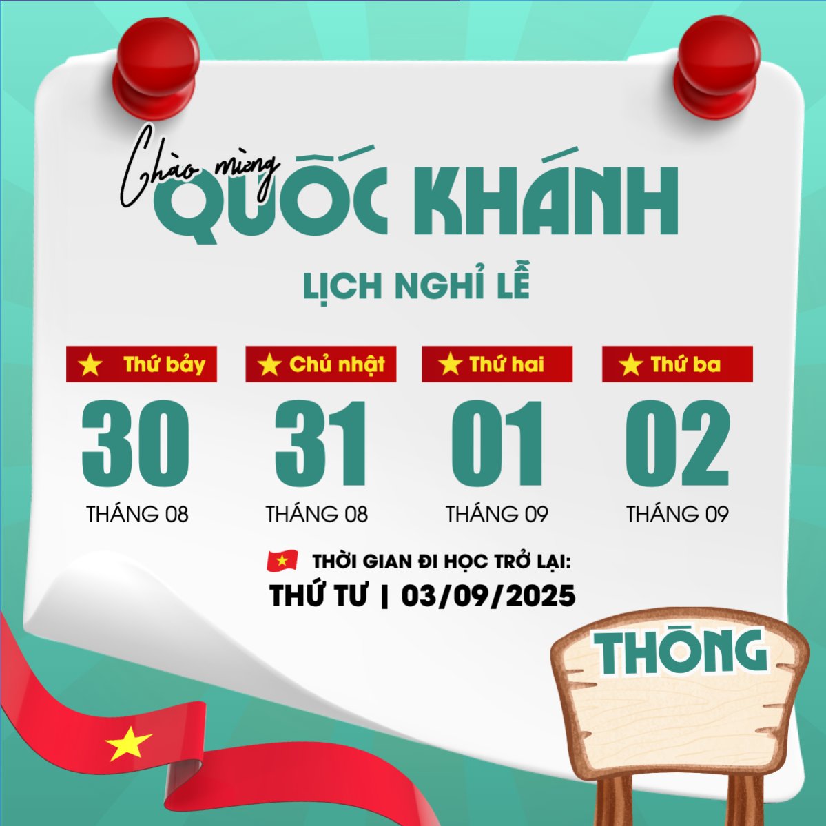 Mẫu Bài post MXH vuông 2/9, Quốc Khánh, lễ hội, thông báo, lịch nghỉ, Việt Nam, sự kiện, dễ thương, cute, chibi, hoạt hình, cartoon — LayerPic
