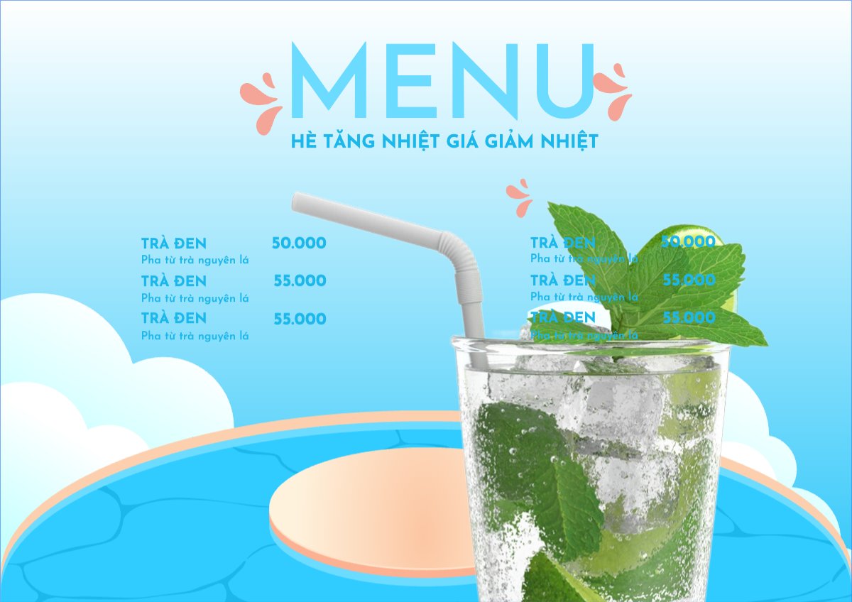 Mẫu Menu tờ rời (ngang) Nước uống, juice, giải khát, F&B, drink, nước ép — LayerPic