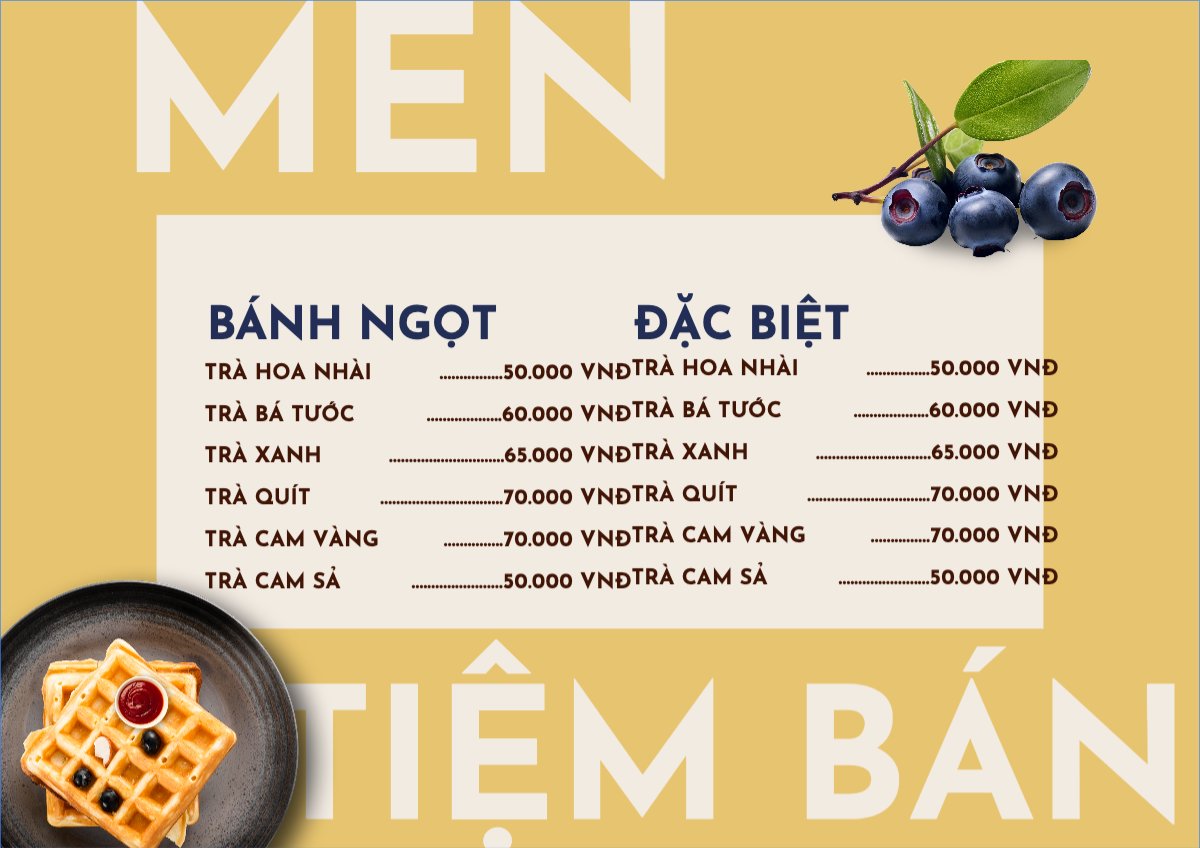 Mẫu Menu tờ rời (ngang) Đồ ăn, food, thực phẩm, ẩm thực, món ăn, F&B, nhà hàng, thức ăn, bánh ngọt, cake — LayerPic
