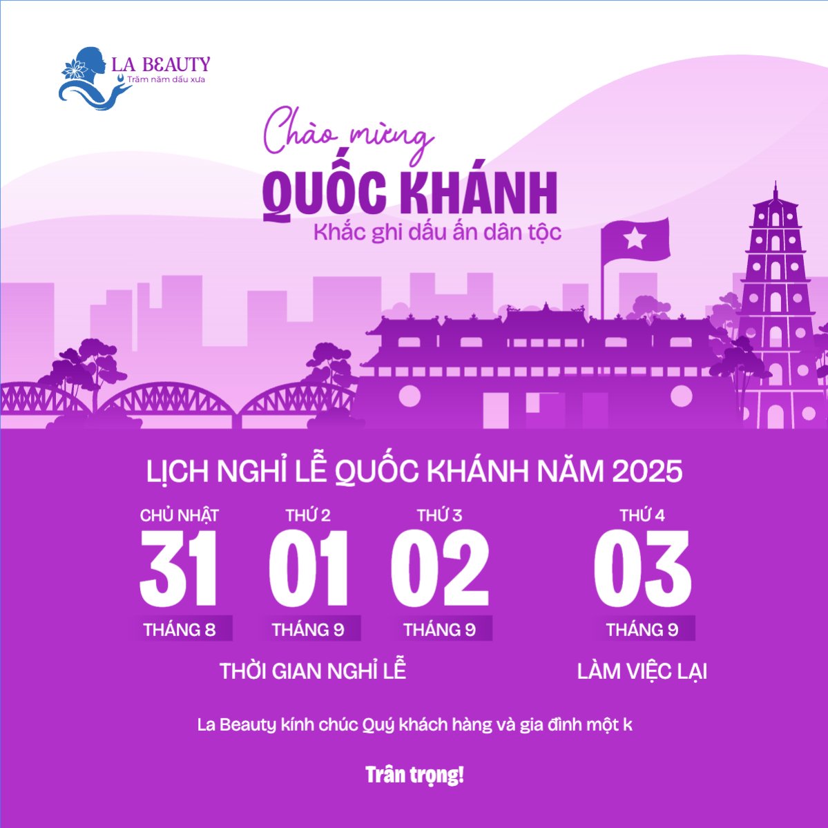 Mẫu Bài post MXH vuông 2/9, Quốc Khánh, lễ hội, thông báo, lịch nghỉ, Việt Nam, sự kiện, event, hiện đại, modern — LayerPic