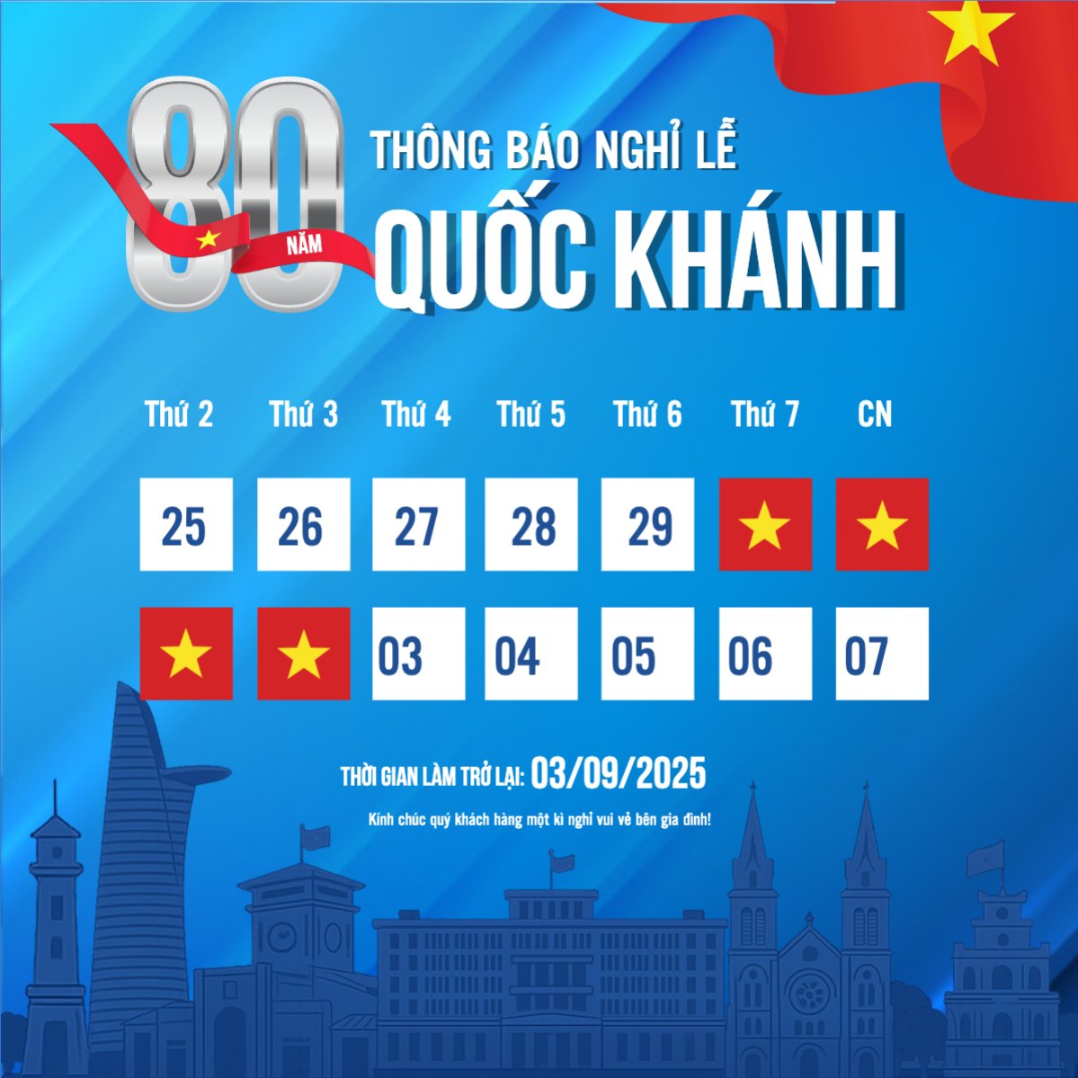 Mẫu Bài post MXH vuông 2/9, Quốc Khánh, lễ hội, thông báo, lịch nghỉ, Việt Nam, sự kiện, event, hiện đại, modern, dễ thương, cute — LayerPic