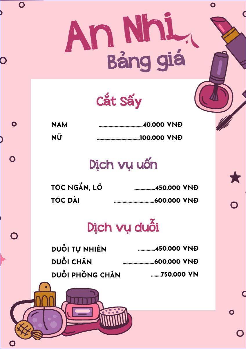 Mẫu Menu tờ rời (dọc) Spa, beauty, làm đẹp, thẩm mỹ, salon — LayerPic