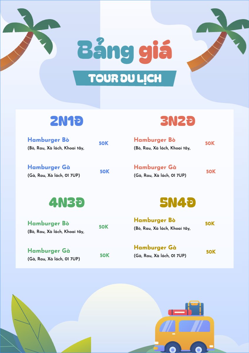 Mẫu Menu tờ rời (dọc) Du lịch, travel, tourism, trải nghiệm, khám phá — LayerPic