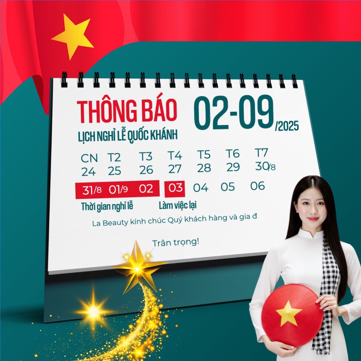 Mẫu Bài post MXH vuông 2/9, Quốc Khánh, lễ hội, thông báo, lịch nghỉ, Việt Nam, sự kiện, event, hiện đại, modern — LayerPic