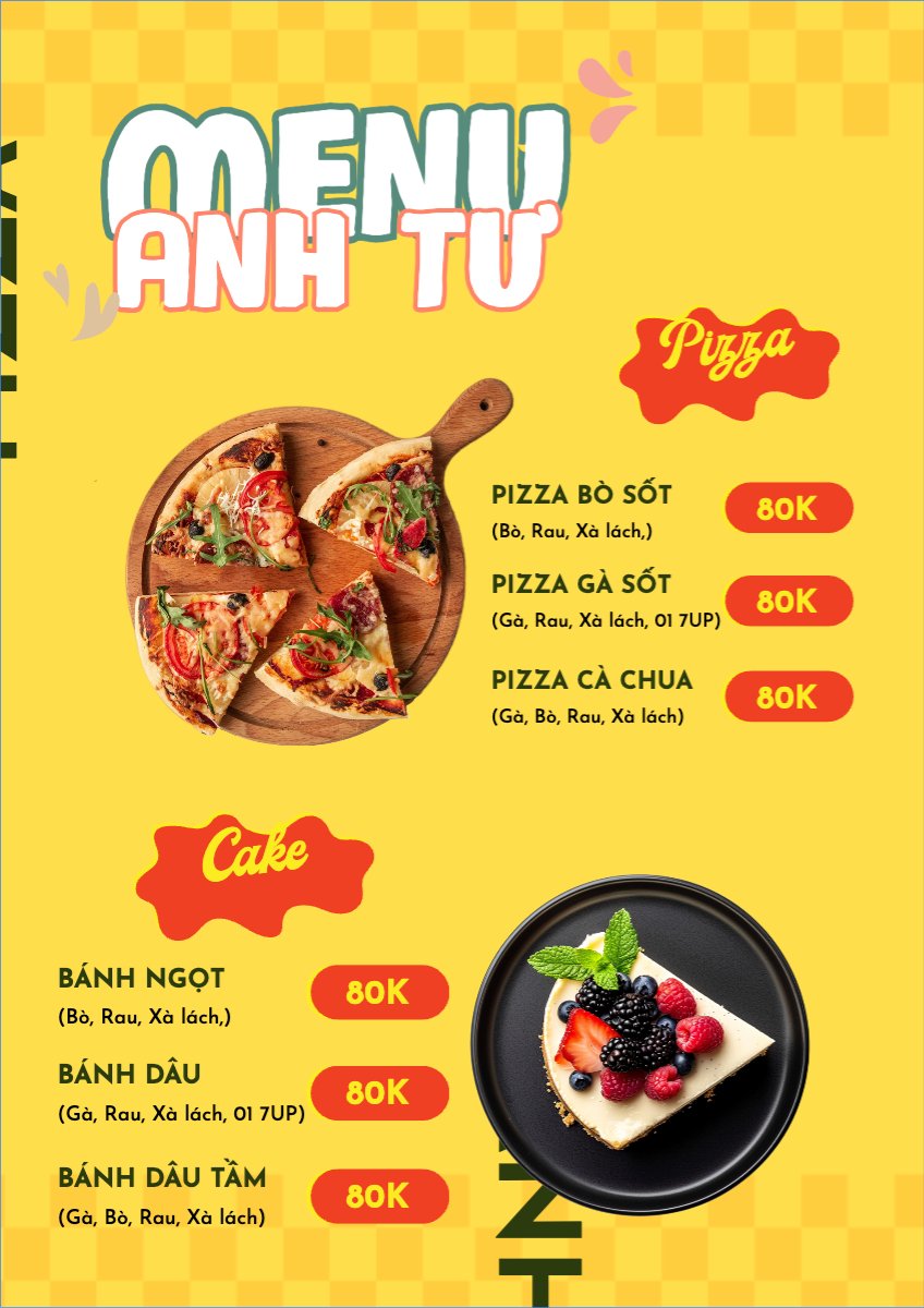Mẫu Menu tờ rời (dọc) Đồ ăn, food, thực phẩm, ẩm thực, món ăn, F&B, nhà hàng, thức ăn, pizza — LayerPic