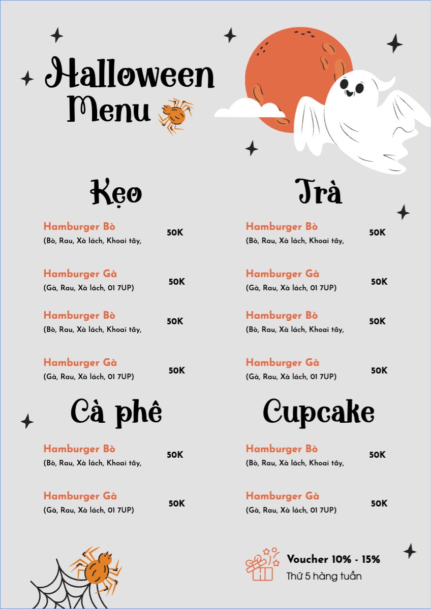Mẫu Menu tờ rời (dọc) Đồ ăn, food, thực phẩm, ẩm thực, món ăn, F&B, nhà hàng, thức ăn, halloween — LayerPic