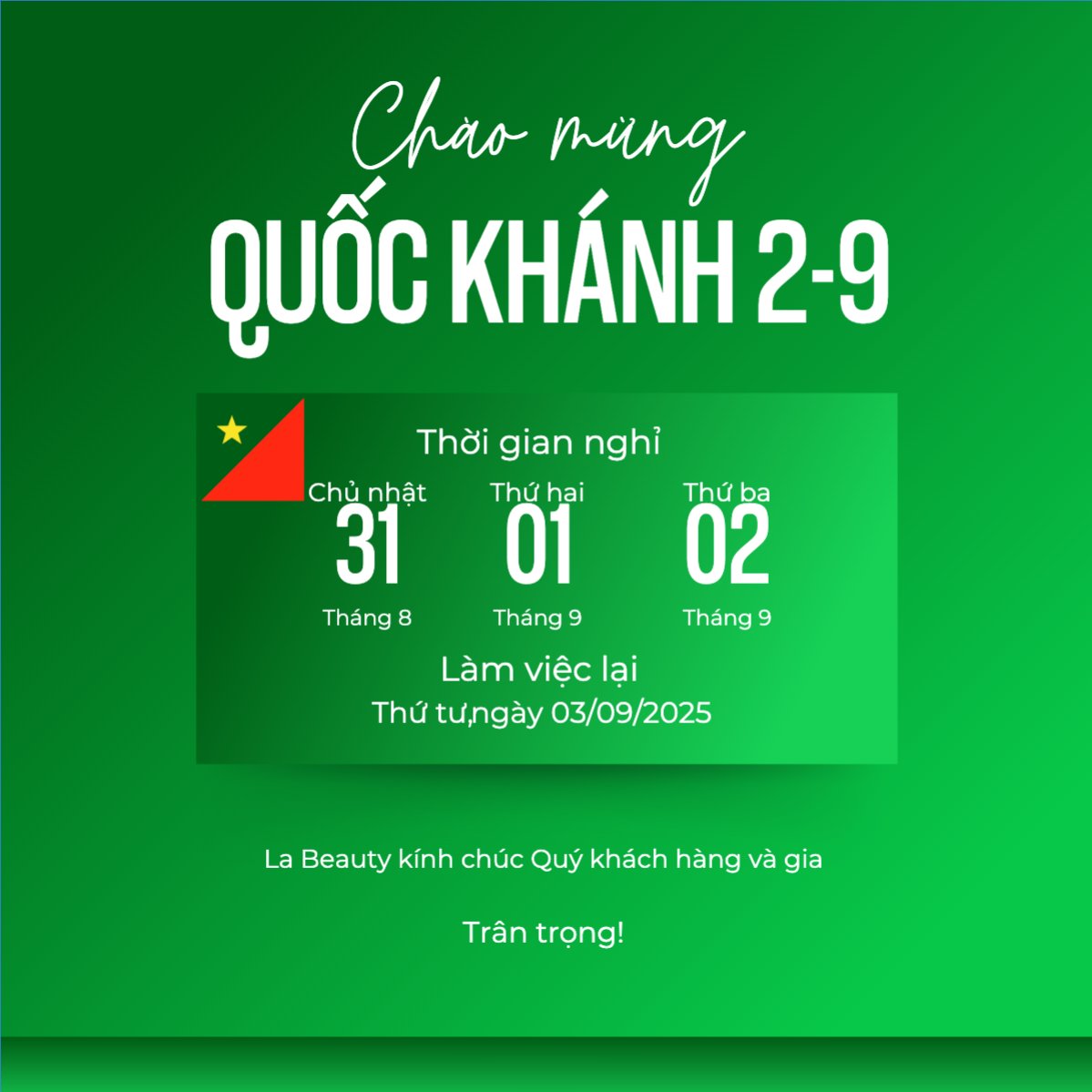 Mẫu Bài post MXH vuông 2/9, Quốc Khánh, lễ hội, thông báo, lịch nghỉ, Việt Nam, sự kiện, event, hiện đại, modern — LayerPic