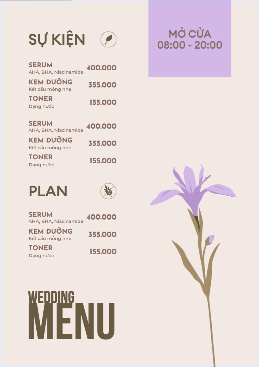 Mẫu Menu tờ rời (dọc) Spa, beauty, làm đẹp, thẩm mỹ, salon — LayerPic