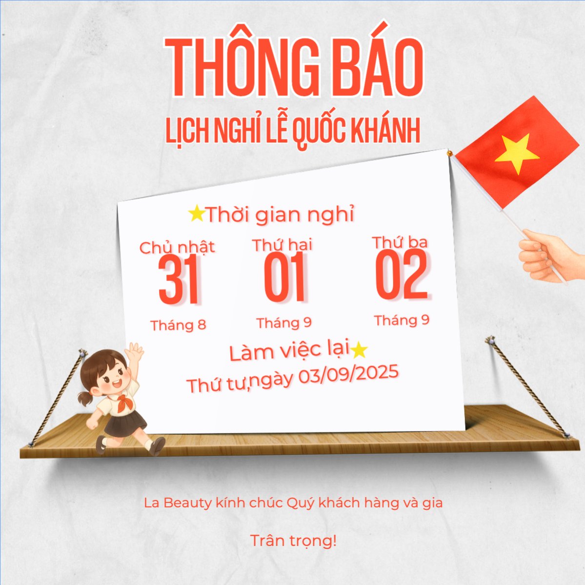 Mẫu Bài post MXH vuông 2/9, Quốc Khánh, lễ hội, thông báo, lịch nghỉ, Việt Nam, sự kiện, event, hiện đại, modern, dễ thương, cute — LayerPic