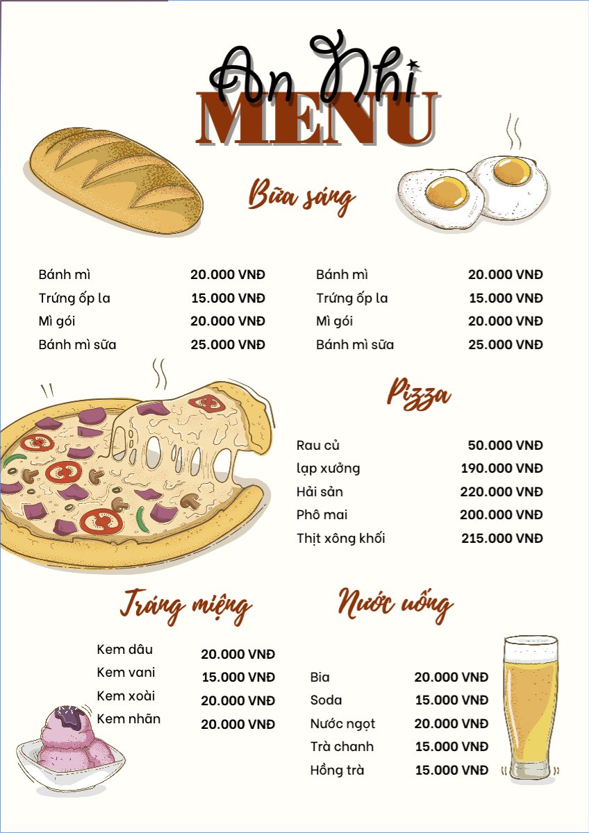 Mẫu Menu tờ rời (dọc) Đồ ăn, food, thực phẩm, ẩm thực, món ăn, F&B, nhà hàng, thức ăn, pizza — LayerPic