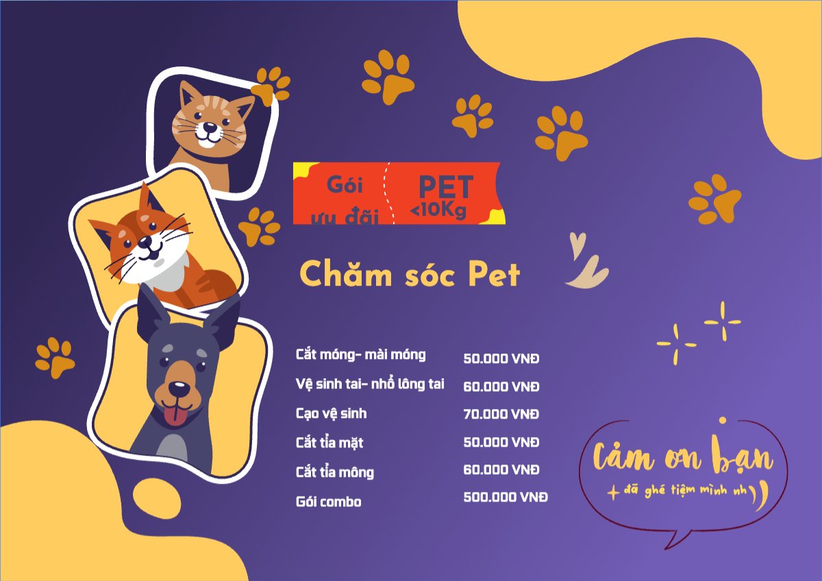 Mẫu Menu tờ rời (ngang) Pet, thú cưng, thú nuôi, động vật, animal, dog — LayerPic