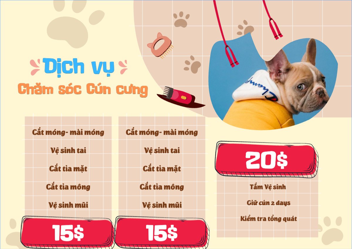 Mẫu Menu tờ rời (ngang) Pet, thú cưng, thú nuôi, động vật, animal, dog — LayerPic