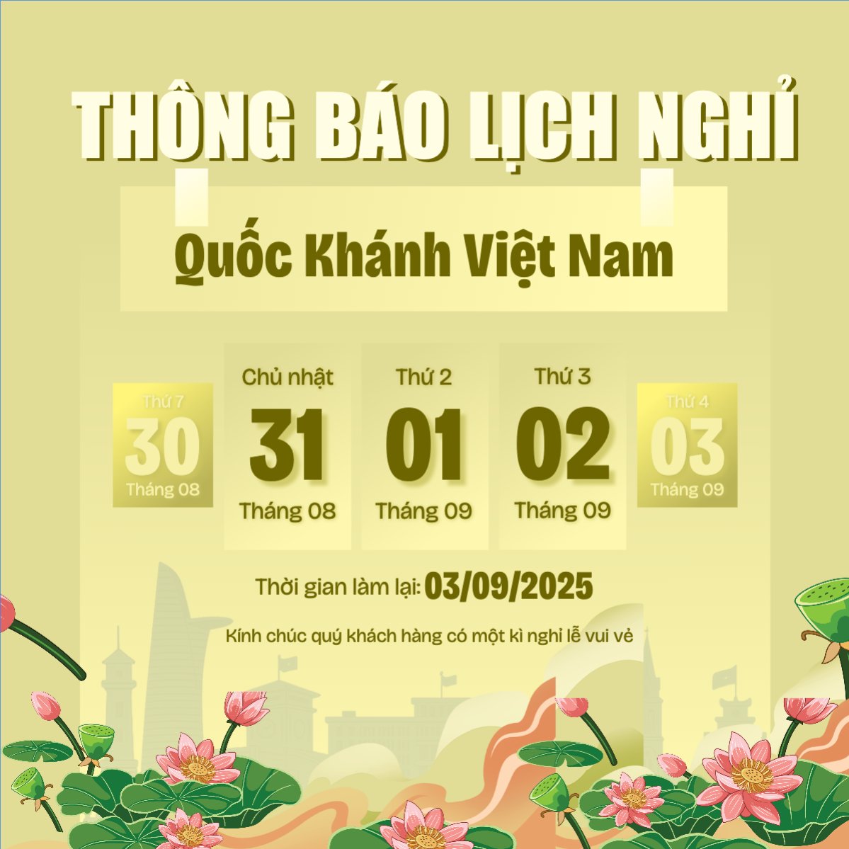 Mẫu Bài post MXH vuông 2/9, Quốc Khánh, lễ hội, thông báo, lịch nghỉ, Việt Nam, sự kiện, event, hiện đại, modern — LayerPic
