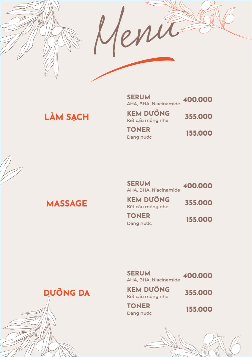Mẫu Menu tờ rời (dọc) Spa, beauty, làm đẹp, thẩm mỹ, salon — LayerPic