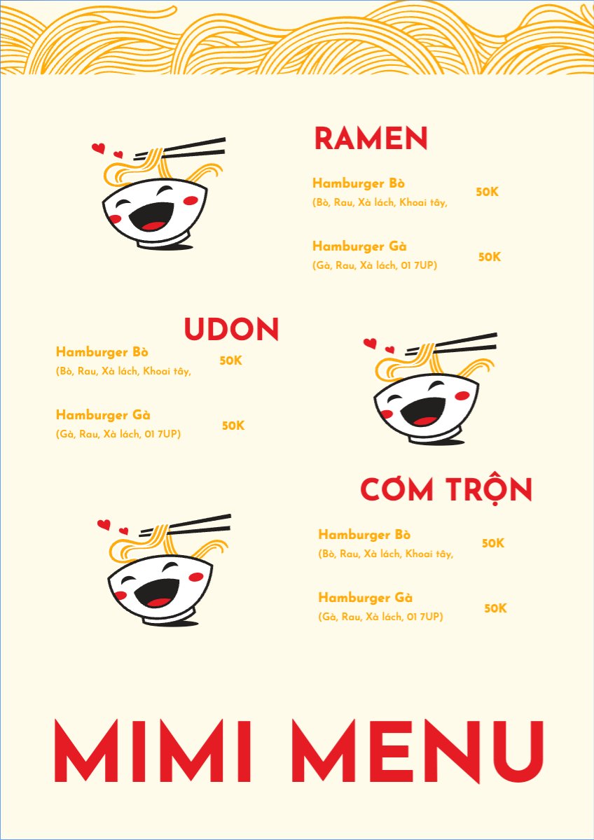 Mẫu Menu tờ rời (dọc) Đồ ăn, food, thực phẩm, ẩm thực, món ăn, F&B, nhà hàng, thức ăn, món Nhật, mì, noodle — LayerPic