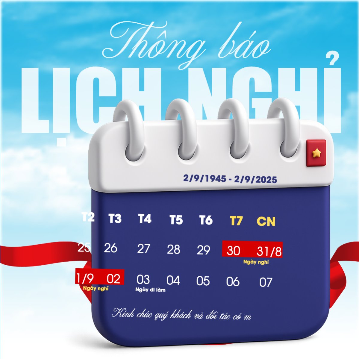 Mẫu Bài post MXH vuông 2/9, Quốc Khánh, lễ hội, thông báo, lịch nghỉ, Việt Nam, sự kiện, event, hiện đại, modern — LayerPic