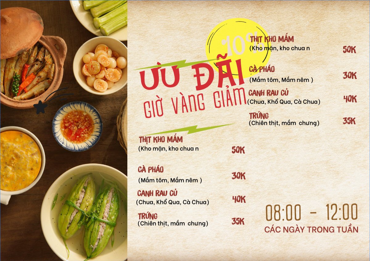 Mẫu Menu tờ rời (ngang) ồ ăn, food, thực phẩm, ẩm thực, món ăn, F&B, nhà hàng, thức ăn, món việt — LayerPic