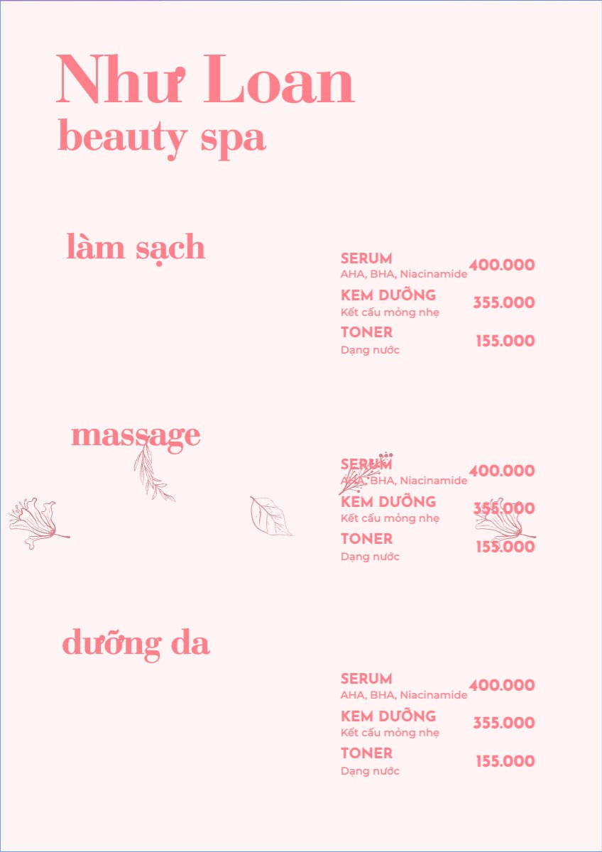 Mẫu Menu tờ rời (dọc) Spa, beauty, làm đẹp, thẩm mỹ, salon — LayerPic