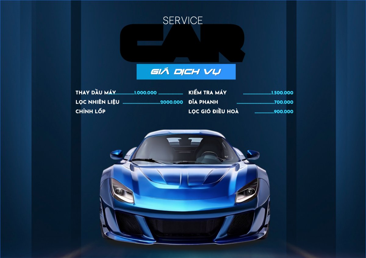Mẫu Menu tờ rời (ngang) bảng giá, menu, car, ô tô, dịch vụ — LayerPic
