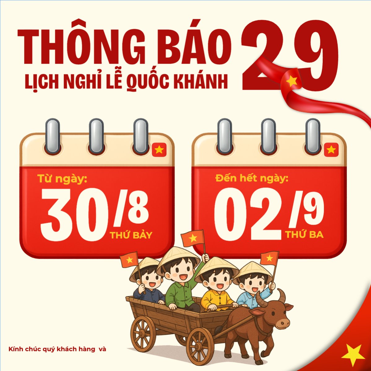 Mẫu Bài post MXH vuông 2/9, Quốc Khánh, lễ hội, thông báo, lịch nghỉ, Việt Nam, sự kiện, dễ thương, cute, chibi, hoạt hình, cartoon — LayerPic