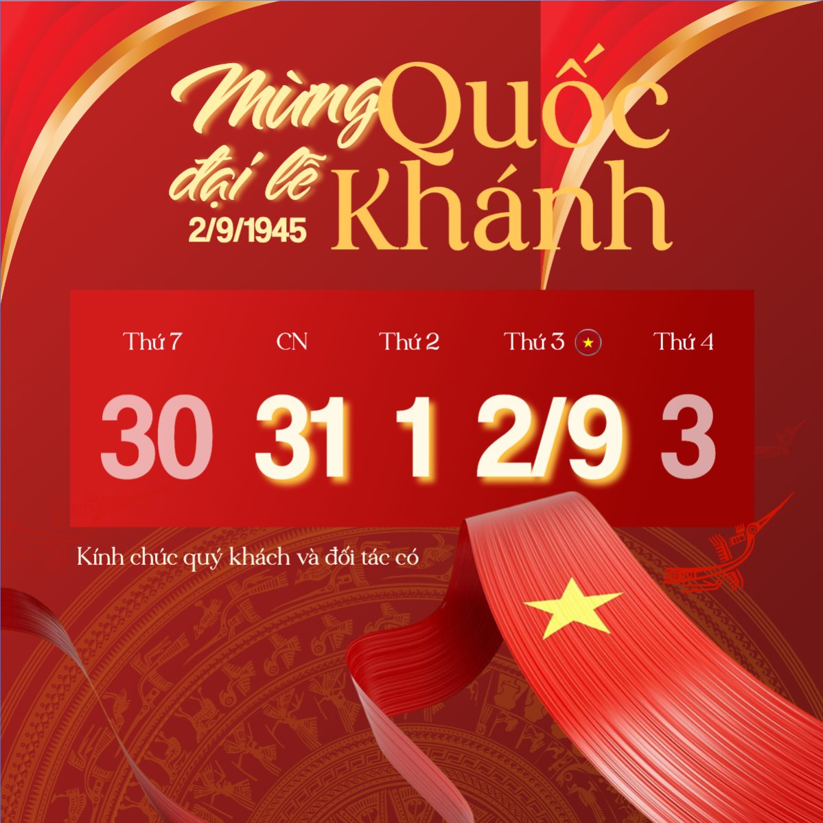 Mẫu Bài post MXH vuông 2/9, Quốc Khánh, lễ hội, thông báo, lịch nghỉ, Việt Nam, sự kiện, event, hiện đại, modern — LayerPic
