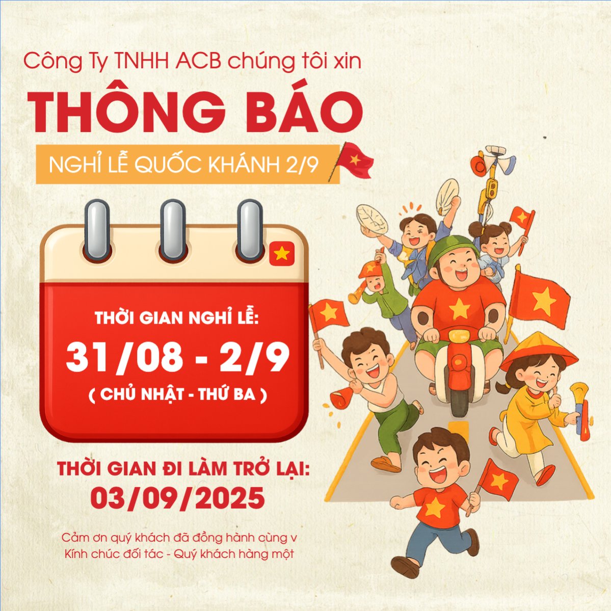 Mẫu Bài post MXH vuông 2/9, Quốc Khánh, lễ hội, thông báo, lịch nghỉ, Việt Nam, sự kiện, dễ thương, cute, chibi, hoạt hình, cartoon — LayerPic