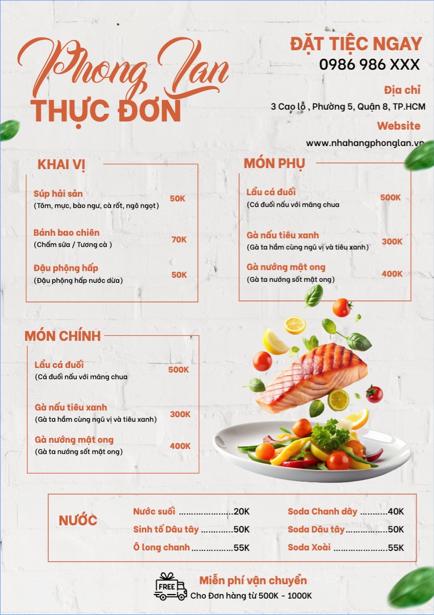 Mẫu Menu tờ rời (dọc) Đồ ăn, food, thực phẩm, ẩm thực, món ăn, F&B, nhà hàng, thức ăn — LayerPic