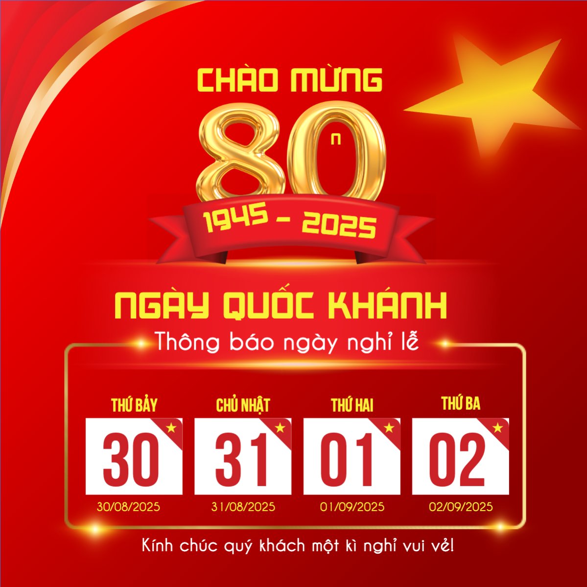 Mẫu Bài post MXH vuông 2/9, Quốc Khánh, lễ hội, thông báo, lịch nghỉ, Việt Nam, sự kiện, event, hiện đại, modern — LayerPic