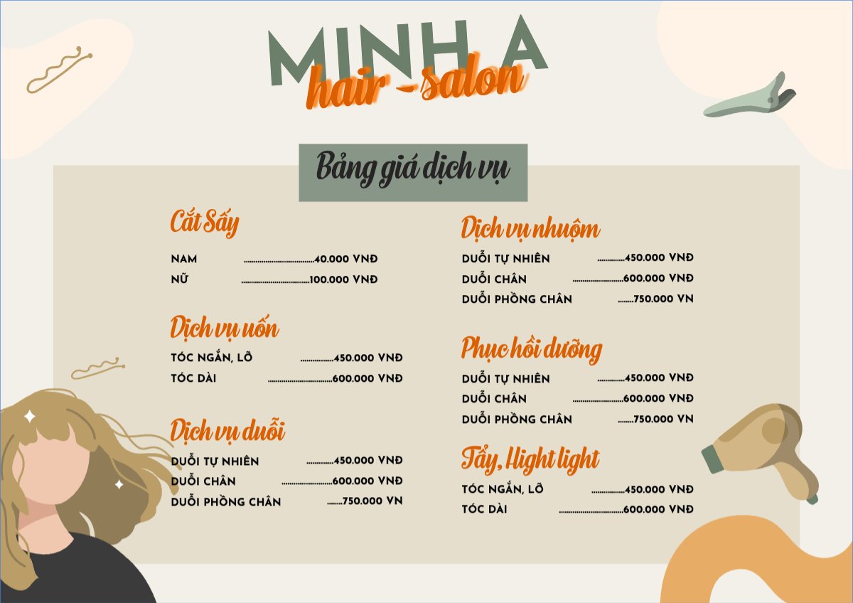 Mẫu Menu tờ rời (ngang) Spa, beauty, làm đẹp, thẩm mỹ, hair, salon, tóc — LayerPic