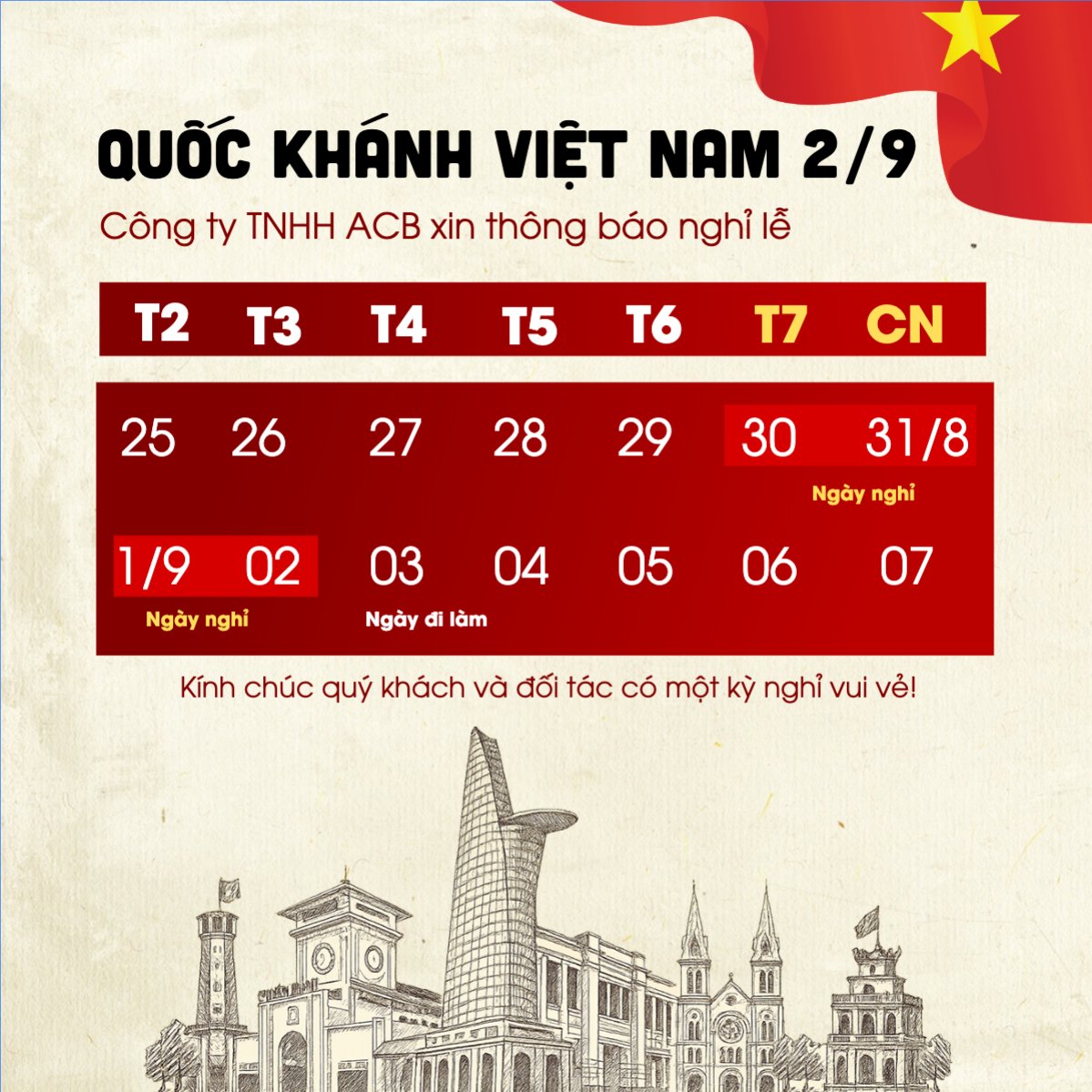 Mẫu Bài post MXH vuông 2/9, Quốc Khánh, lễ hội, thông báo, lịch nghỉ, Việt Nam, sự kiện, event, cổ điển, vintage, retro, classic — LayerPic