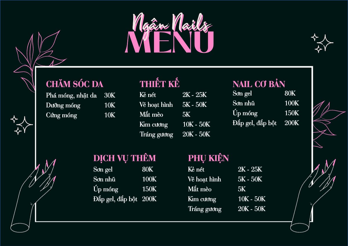 Mẫu Menu tờ rời (ngang) Spa, beauty, làm đẹp, thẩm mỹ, nails — LayerPic