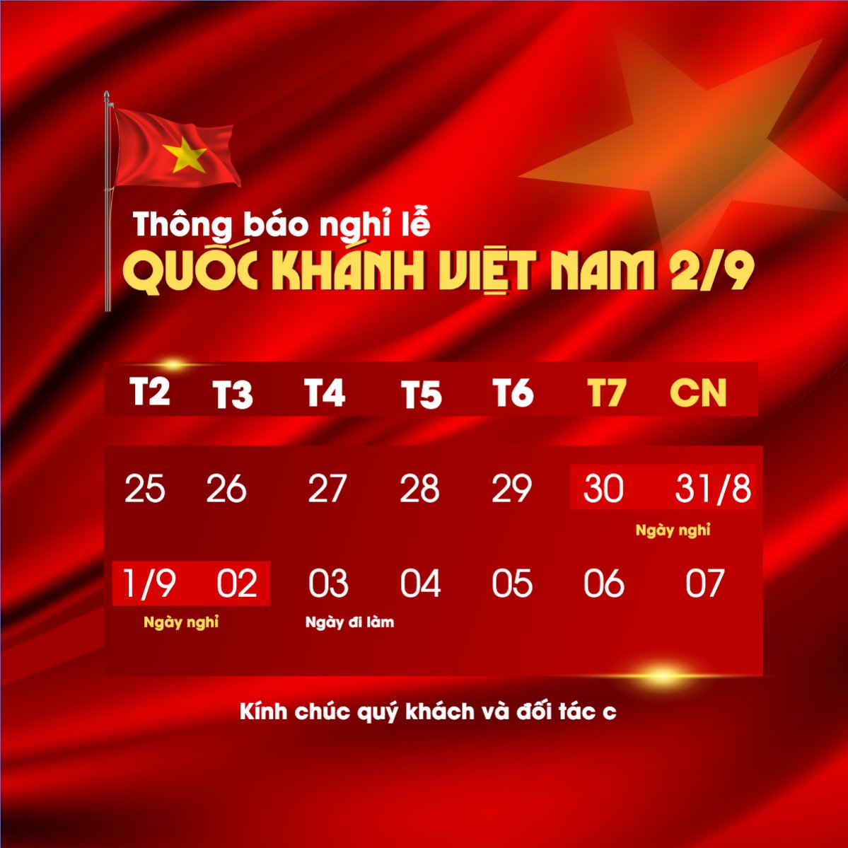 Mẫu Bài post MXH vuông 2/9, Quốc Khánh, lễ hội, thông báo, lịch nghỉ, Việt Nam, sự kiện, event, hiện đại, modern — LayerPic
