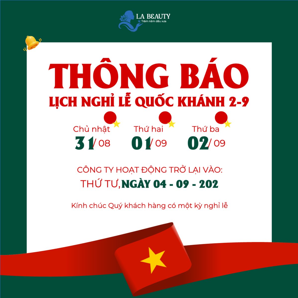 Mẫu Bài post MXH vuông 2/9, Quốc Khánh, lễ hội, thông báo, lịch nghỉ, Việt Nam, sự kiện, event, hiện đại, modern — LayerPic