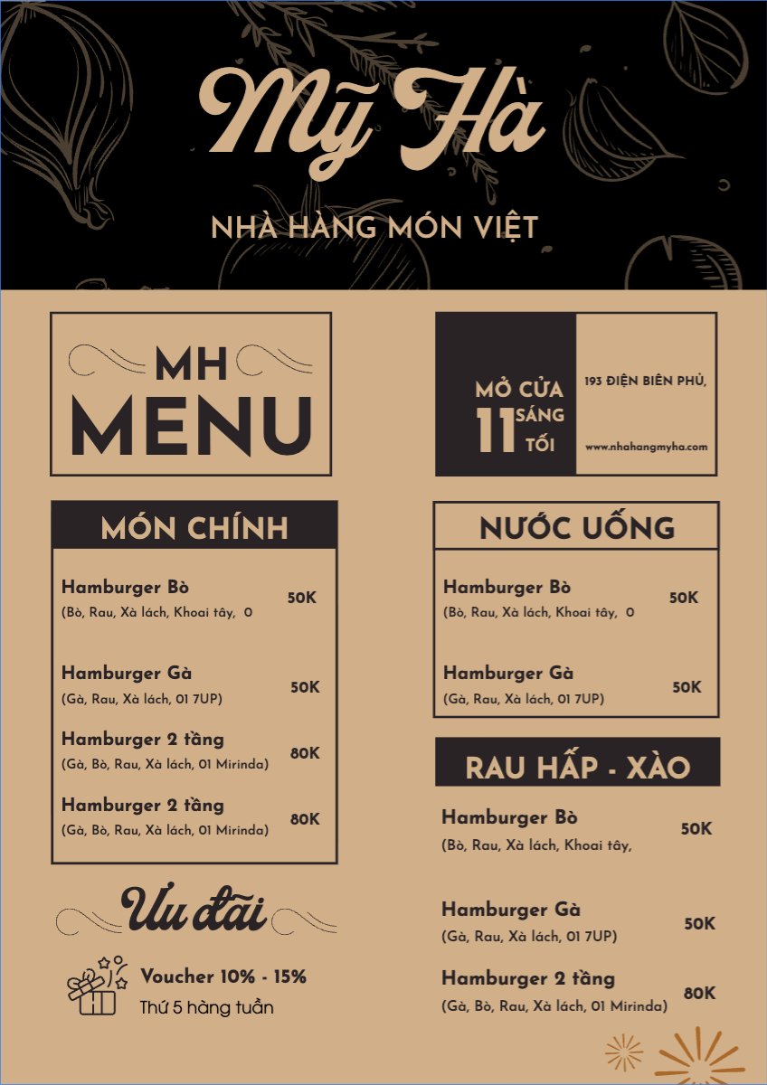 Mẫu Menu tờ rời (dọc) Đồ ăn, food, thực phẩm, ẩm thực, món ăn, F&B, nhà hàng, thức ăn — LayerPic