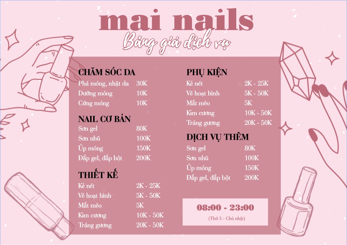 Mẫu Menu tờ rời (ngang) Spa, beauty, làm đẹp, thẩm mỹ, nails — LayerPic