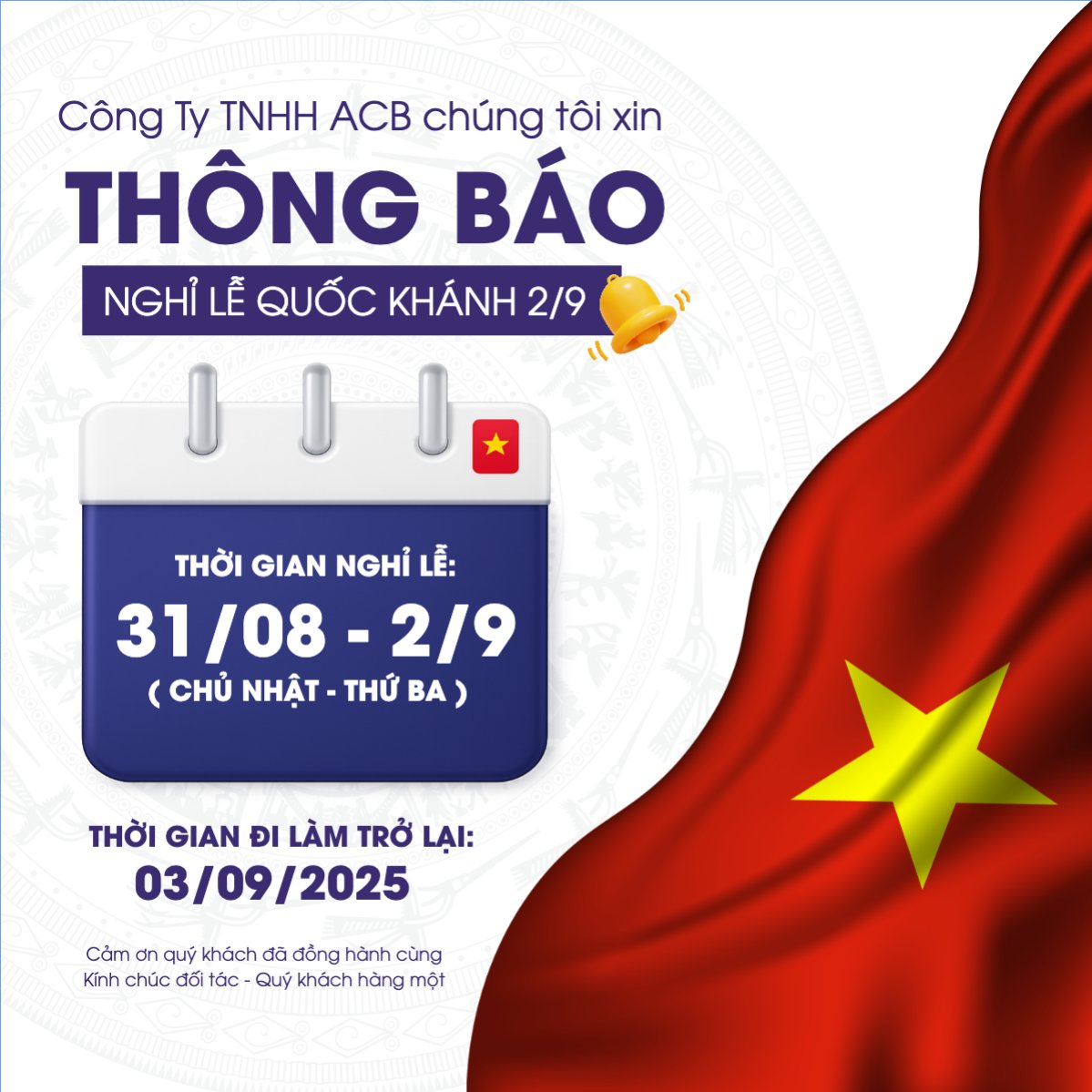 Mẫu Bài post MXH vuông 2/9, Quốc Khánh, lễ hội, thông báo, lịch nghỉ, Việt Nam, sự kiện, event, hiện đại, modern — LayerPic