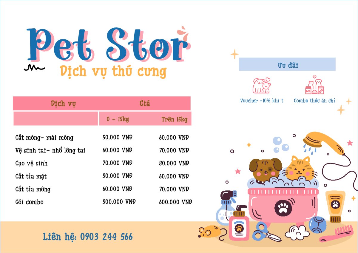 Mẫu Menu tờ rời (ngang) Pet, thú cưng, thú nuôi, động vật, animal, dog — LayerPic