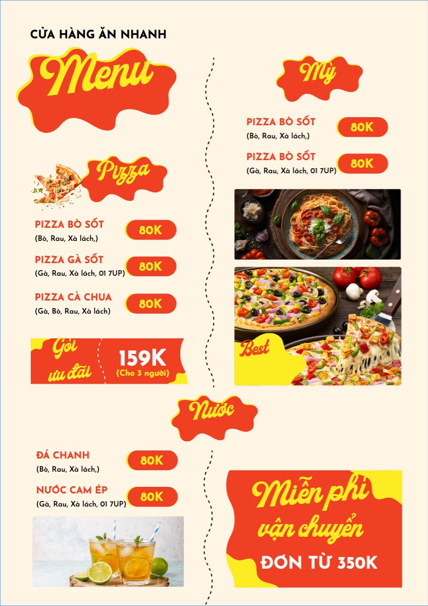Mẫu Menu tờ rời (dọc) Đồ ăn, food, thực phẩm, ẩm thực, món ăn, F&B, nhà hàng, thức ăn, pizza, pasta — LayerPic