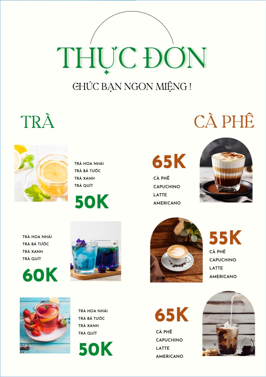 Mẫu Menu tờ rời (dọc) Nước uống, juice, giải khát, F&B, drink, cà phê, trà sữa, nước ép — LayerPic