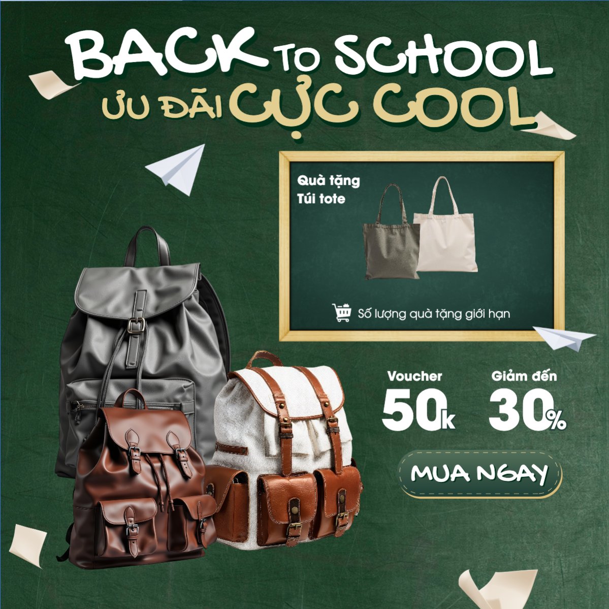 Mẫu Bài post MXH vuông Tựu trường, đến trường, nhập học, giáo dục, education, school, trường học, túi, bag, balo, hiện đại, modern — LayerPic