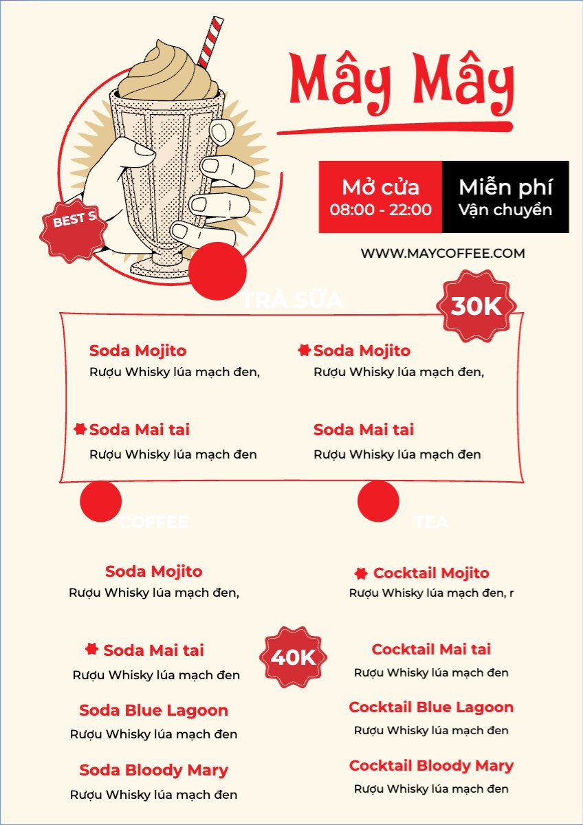 Mẫu Menu tờ rời (dọc) Nước uống, juice, giải khát, F&B, drink — LayerPic