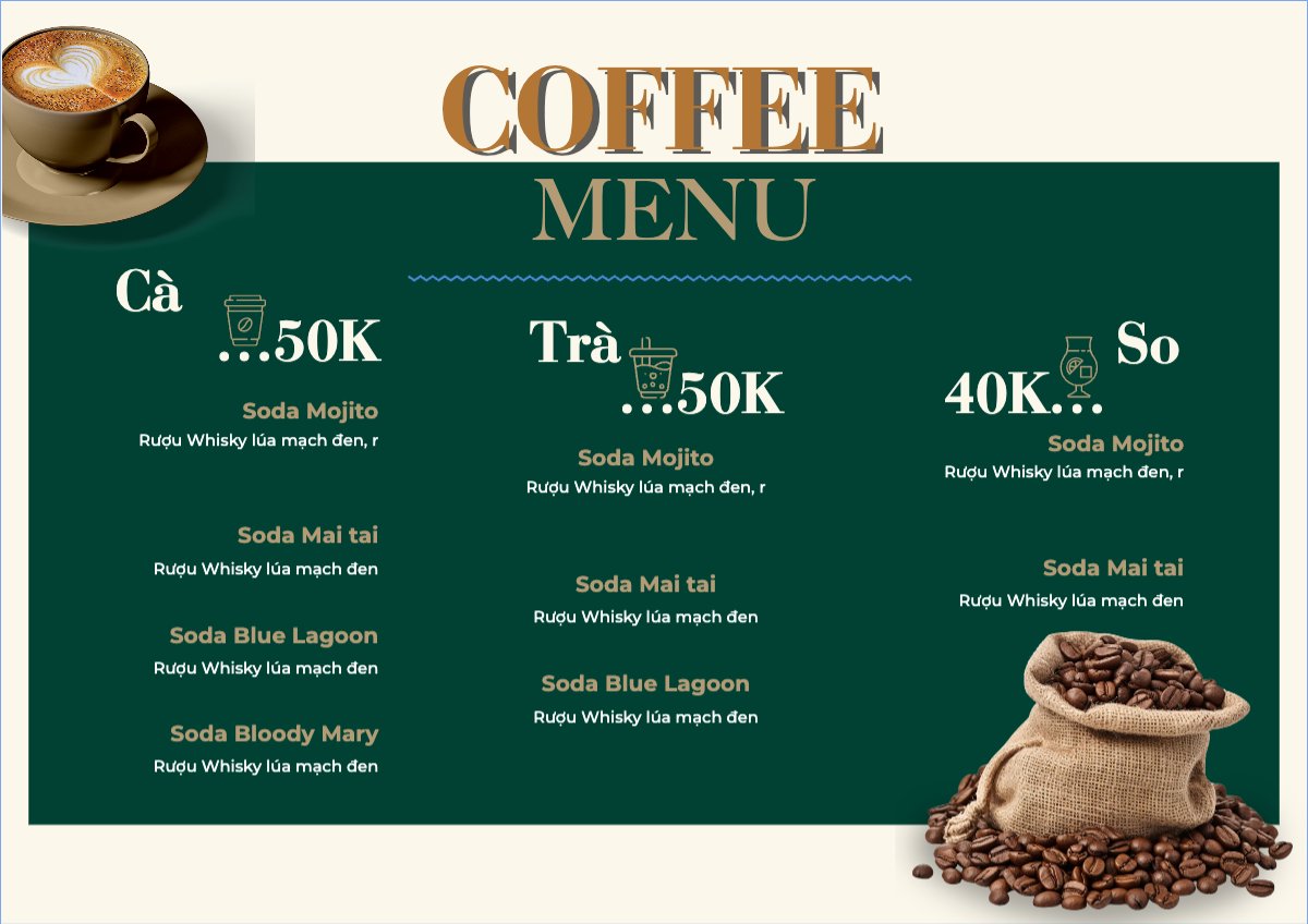 Mẫu Menu tờ rời (ngang) Nước uống, juice, giải khát, F&B, drink, coffee, cà phê — LayerPic