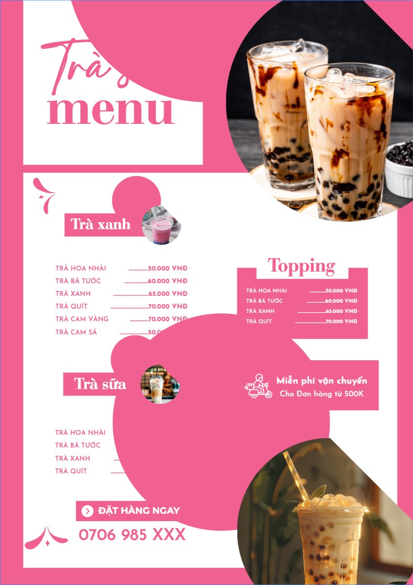 Mẫu Menu tờ rời (dọc) Nước uống, juice, giải khát, F&B, drink — LayerPic