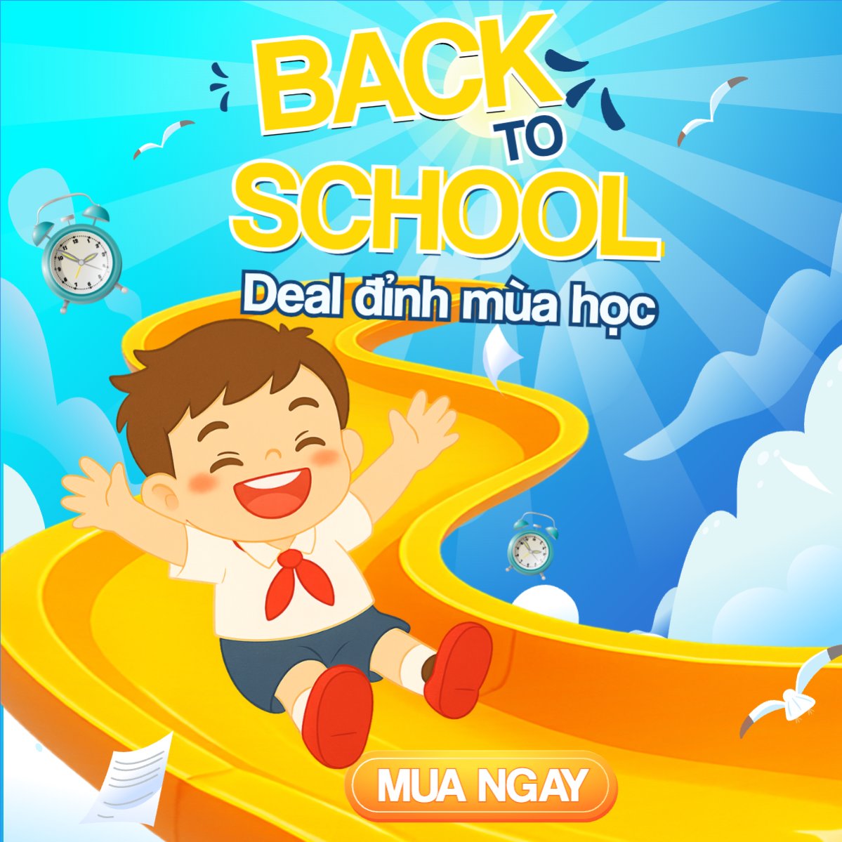 Mẫu Bài post MXH vuông Tựu trường, đến trường, nhập học, giáo dục, education, school, trường học, dễ thương, cute, chibi, hoạt hình, cartoon — LayerPic
