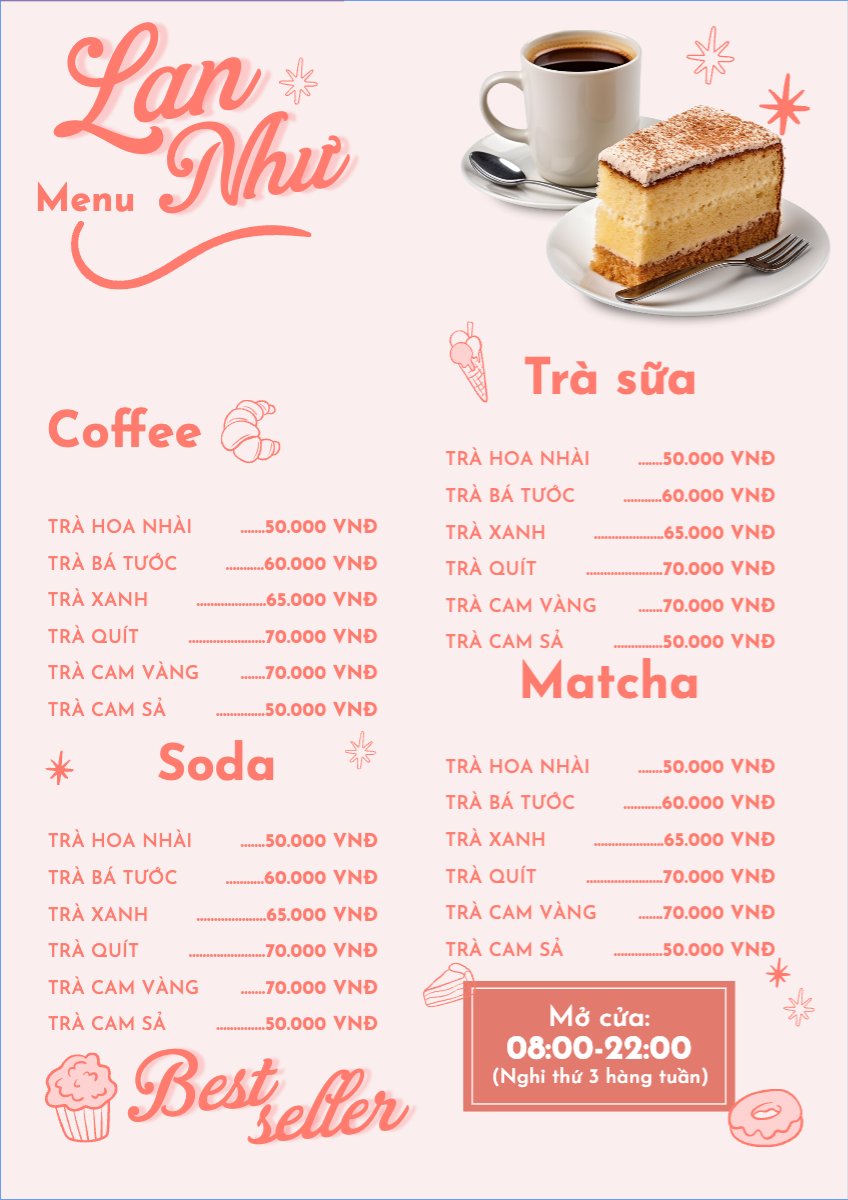 Mẫu Menu tờ rời (dọc) Nước uống, juice, giải khát, F&B, drink — LayerPic